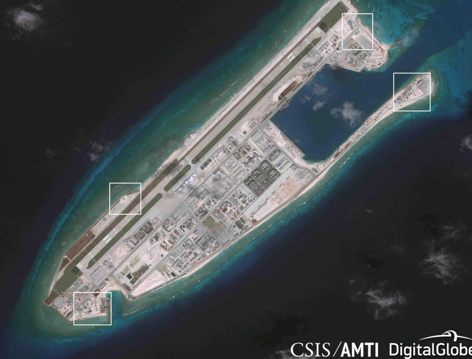 The artificial island Fiery Cross Reef is also bristling with weaponary