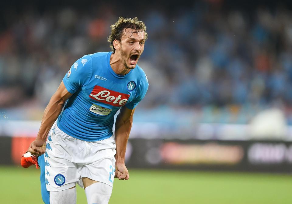  Gabbiadini celebrates scoring for Napoli against Chievo in September 2016