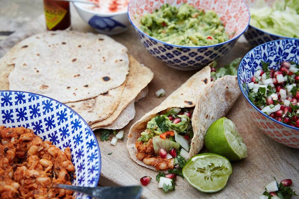  This fried bean taco with guacamole and pomegranate salad can be made on a tight budget