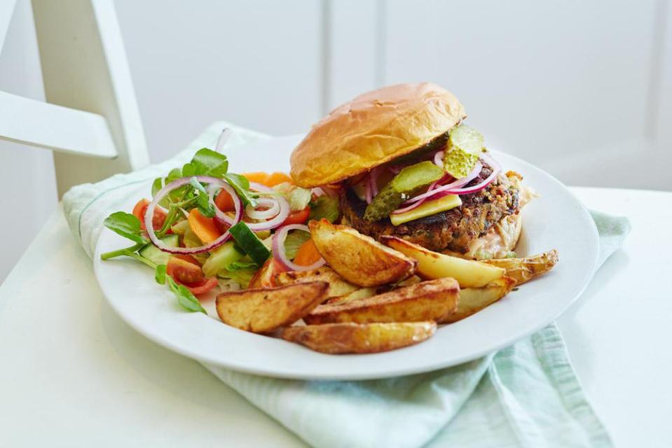  Veggie burgers with chips and salad are another meal idea recommended by the thrifty blogger