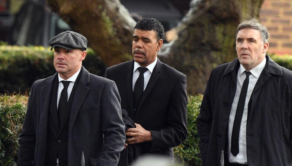  Former players and now TV personality Chris Kamara was in attendance with Tommy Mooney (L) and Tony Coton (R)