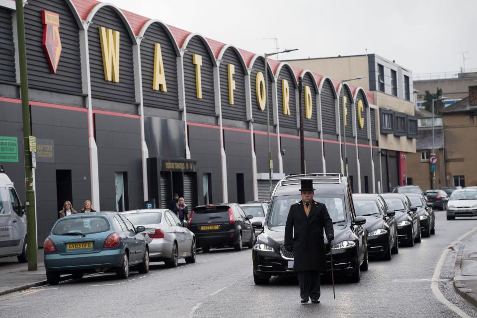  The hearse carrying Taylor made its way through Watford past Vicarage Road stadium