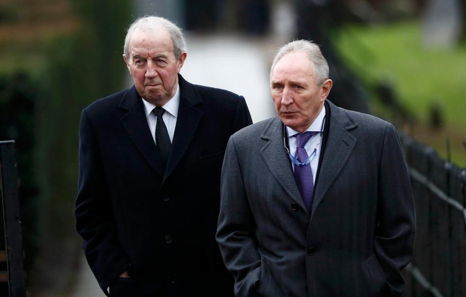  Former managers Frank Clark and Howard Wilkinson make their way to the church