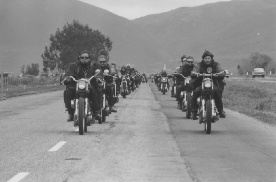  Doug and Buzzard with other Hells Angels members riding on their motorcycles from San Bernardino to Bakersfield