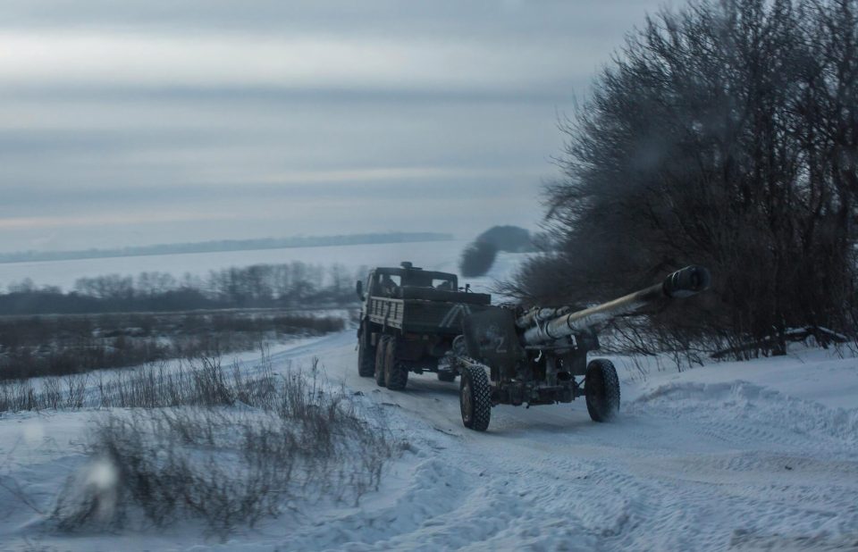  Ukrainian artillery is moved toward a field near the front lines as the violence intensifies