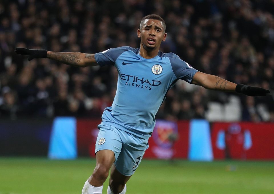  Gabriel Jesus celebrates scoring his first goal in English football for Manchester City