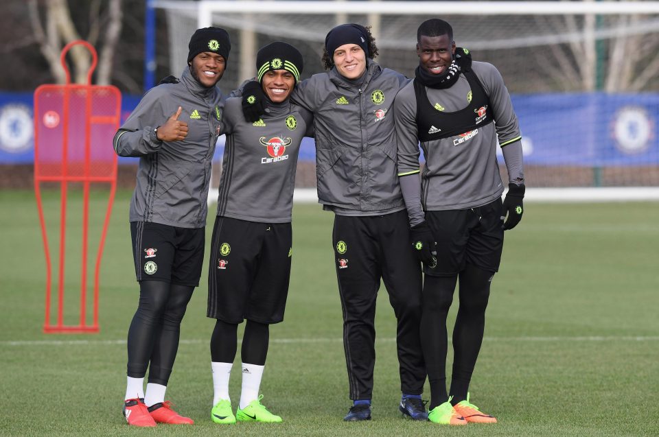  High Spirits - Michy Batshuayi, Willian, Luiz and Kurt Zouma pose for a photo ahead of tomorrow's match