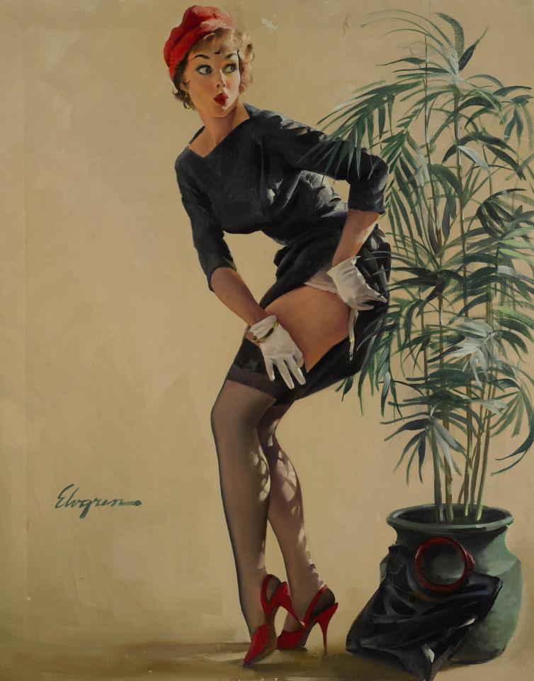  A number of saucy items are going up for sale at the auction including Gil_Elvgren's Modest Maneuver