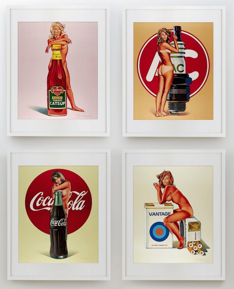  A 1972 ad lithograph by US figurative painter Mel Ramos promoting tobacco, Coca-Cola, ketchup and spark plugs and going for £5,000 to £7,000