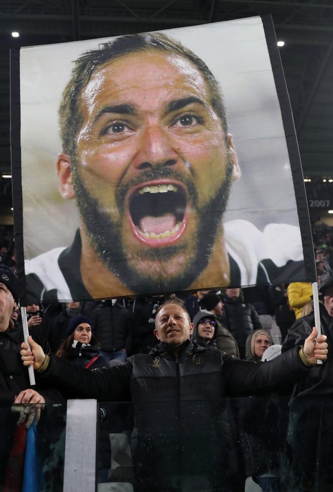  A Higuain banner proudly risen aloft in the Juventus Stadium