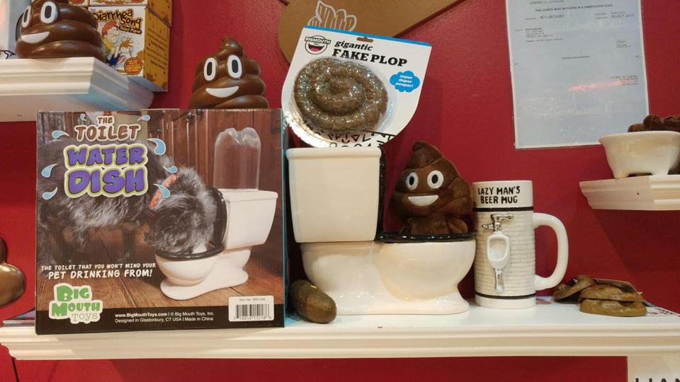  Poop emoji makes an appearance throughout the cafe on novelty gifts and on the walls