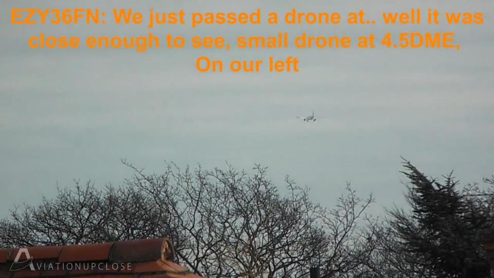  This is the moment a drone is said to have comes within a few feet of hitting an easyJet plane coming into land at Liverpool Airport