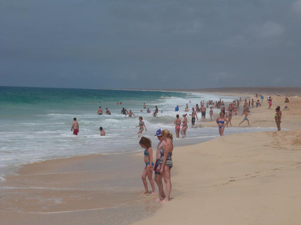  Tourists were confronted with a red flag, warning them not to swim, everyday of Ken's holiday