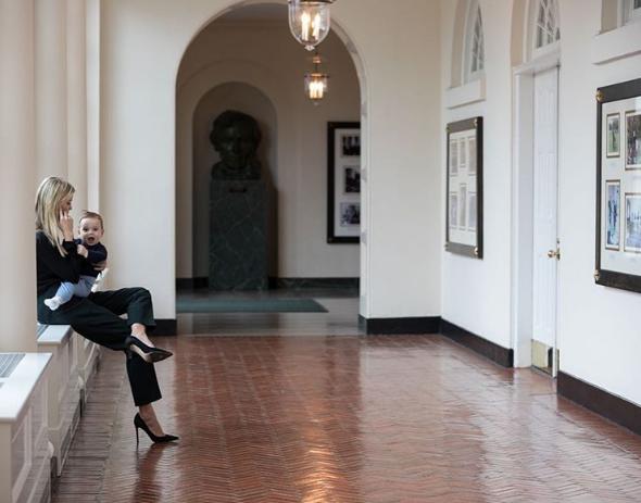  Theodore grinned at the camera as his mother Ivanka took a call at the White House. In an Instagram post she called the ten-month-old her "personal assistant"