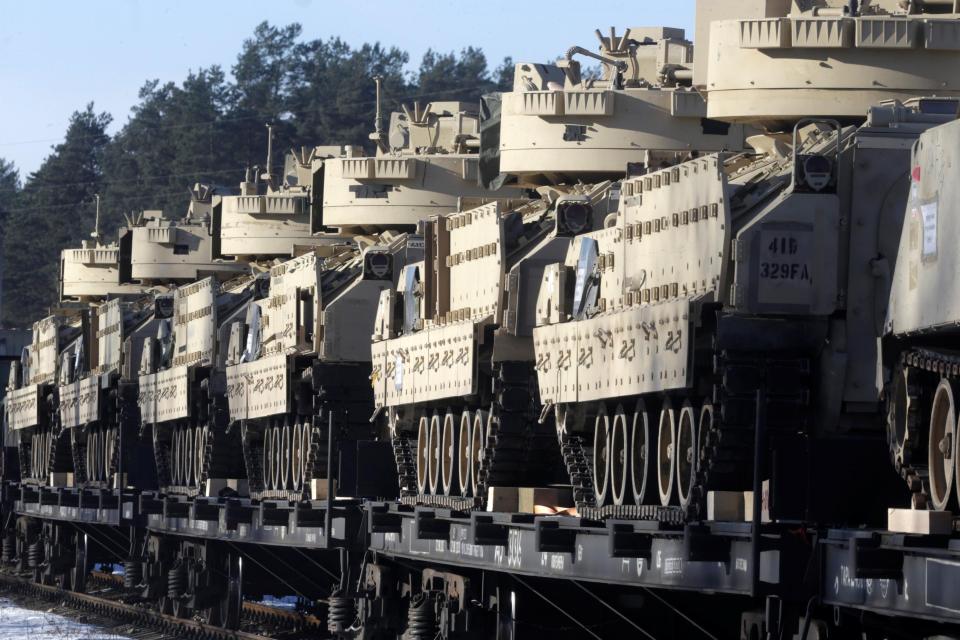  Rows of tanks are deployed along the border with Russia which are contributing to deteriorating relations between Putin and the West