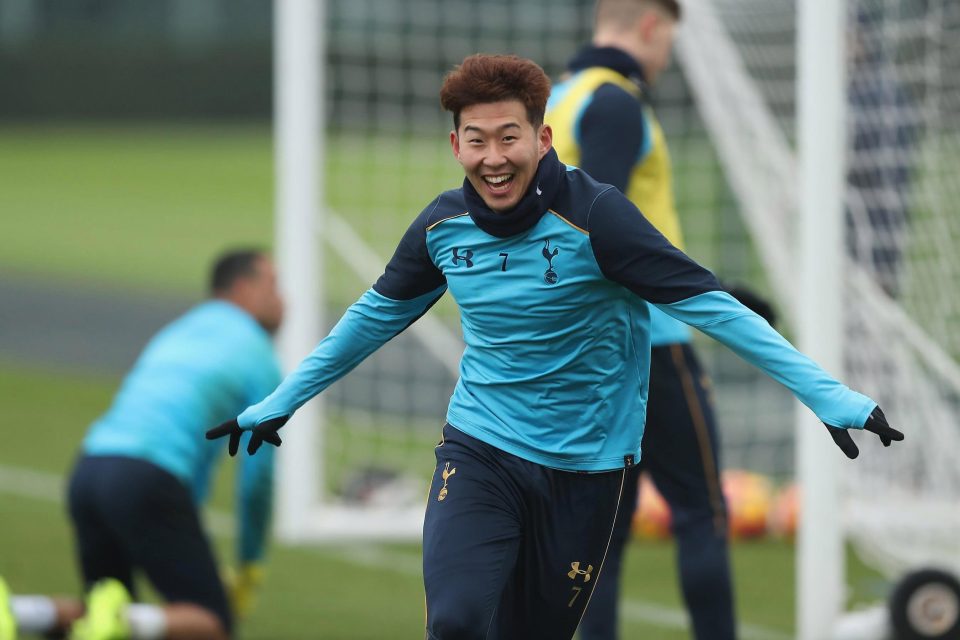  Son was understandably delighted to net - even if it was only in a practice match