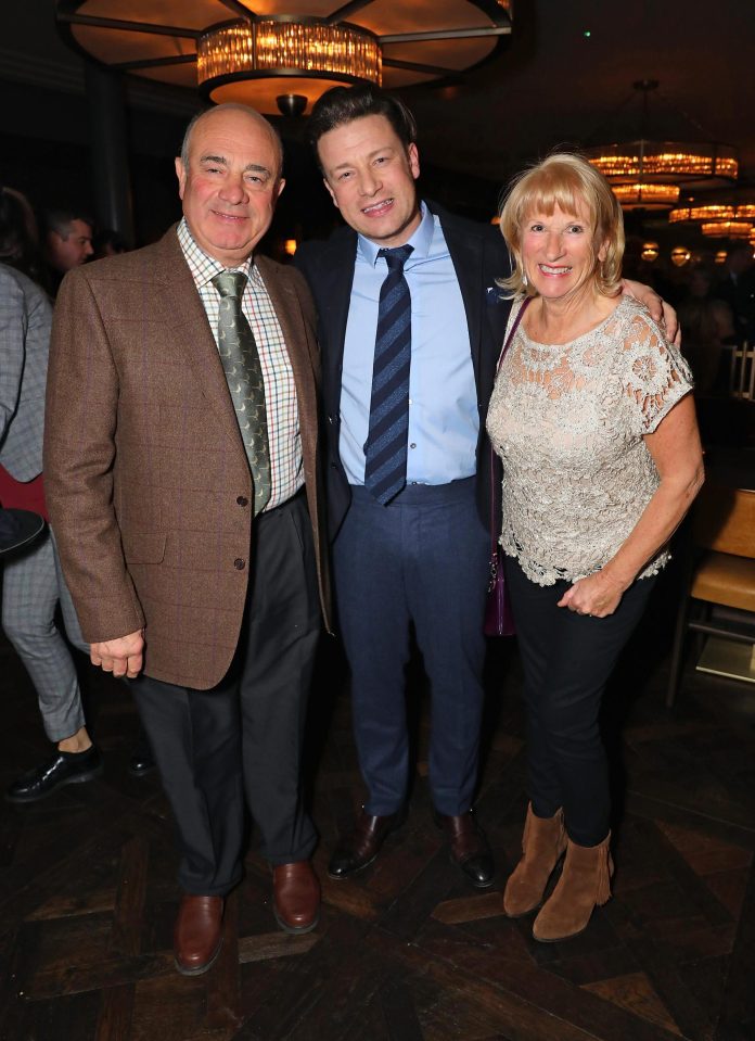  Jamie Oliver pictured with his parents Trevor and Sally