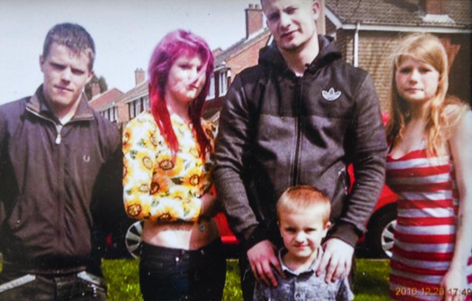  Kirsty (far right) with sister Jade, brothers Matty and Nathan and nephew Carl, pretended she was OK when in reality she was struggling emotionally