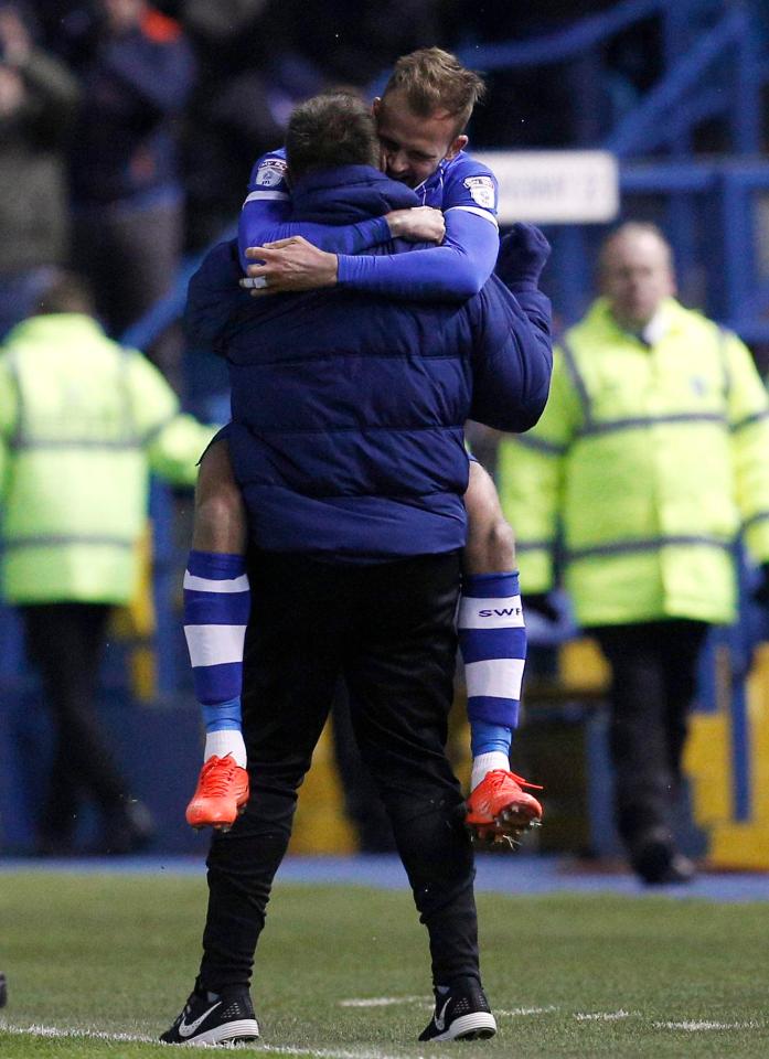  There was then a tender moment as Jordan ran over to celebrate with his dad, Andy, who is goalkeeper coach at Wednesday