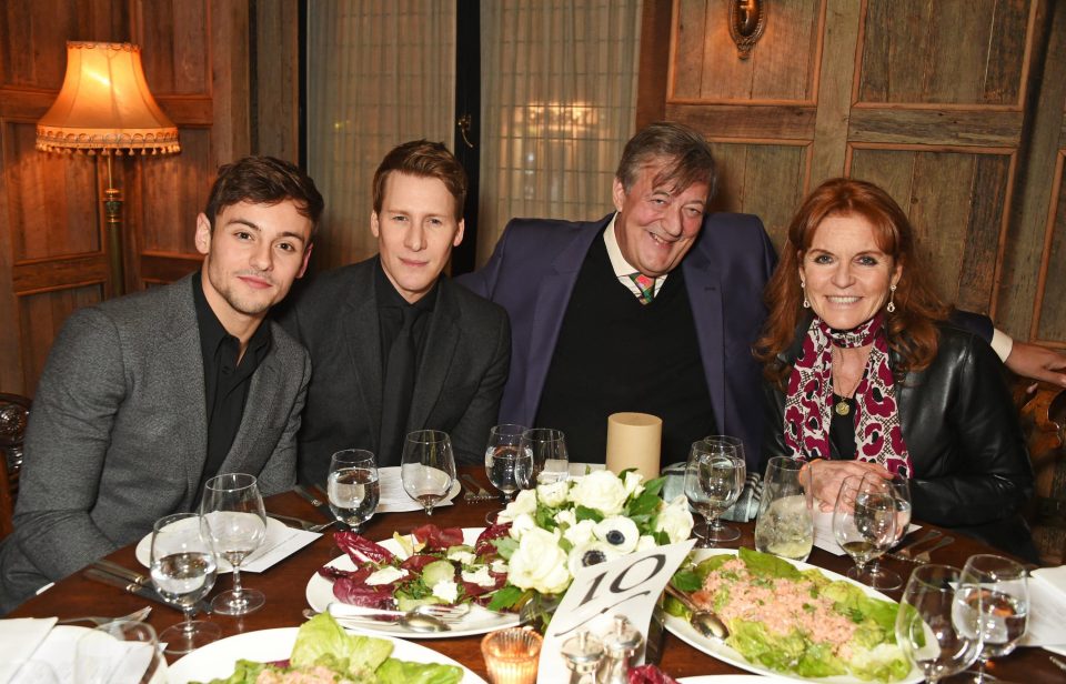  Tom Daley and his fiance Lance Dustin Black joined Stephen Fry and Sarah Ferguson for dinner