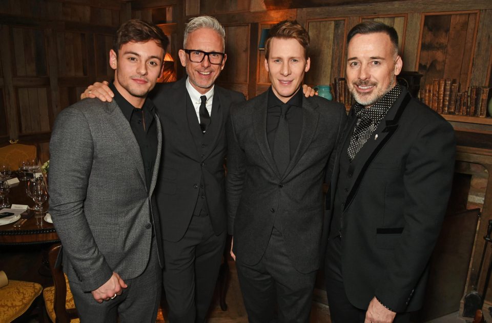  Tom Daley with Patrick Cox, Dustin Lance Black and David Furnish