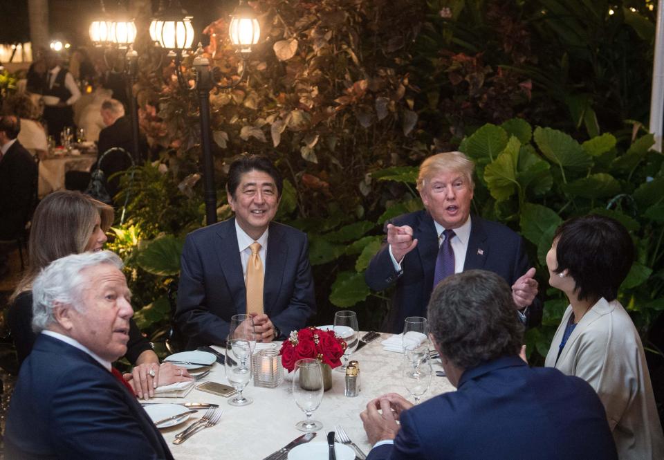  President Donald Trump sits down to dinner with Japanese Prime Minister Shinzo Abe at Mar-a-Lago in Palm Beach