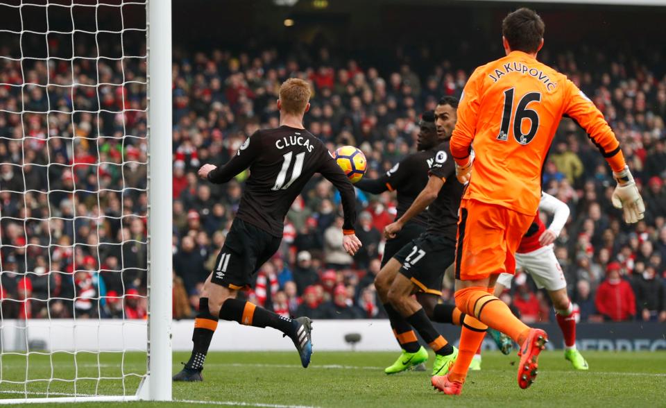  Sam Clucas was controversially sent off for a handball in injury time