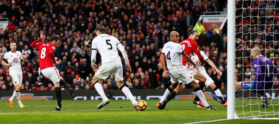  Juan Mata was in the right place at the right time to fire Manchester United into a first half lead