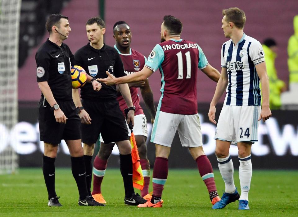  The former Norwich man complains to the match officials at half-time but he went down far too easily