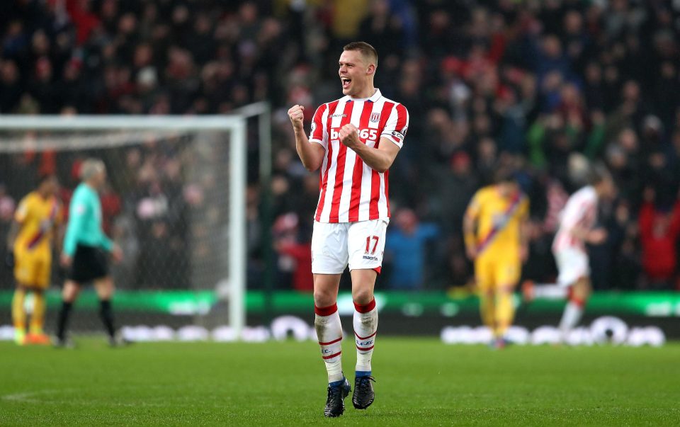  Stoke captain Ryan Shawcross celebrates Joe Allen's strike