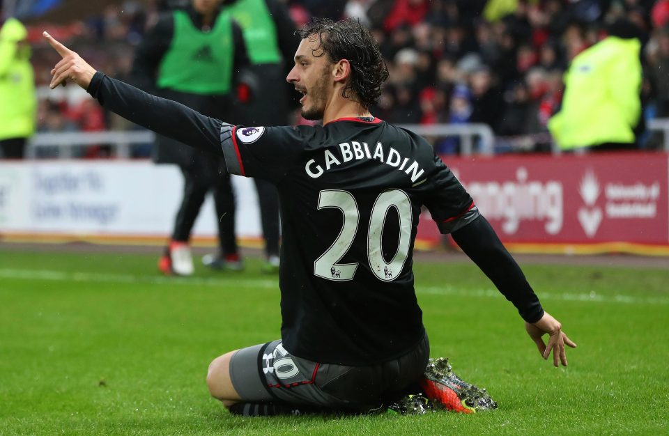  Manolo Gabbiadini celebrates scoring against Sunderland in the Premier League