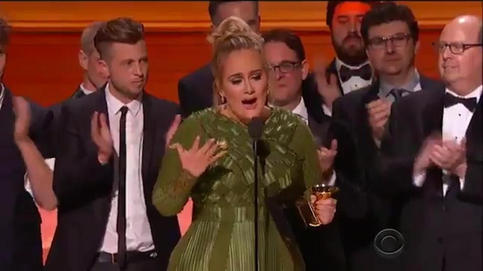  Keen viewers spotted something a little odd about Adele's hand during her acceptance speech