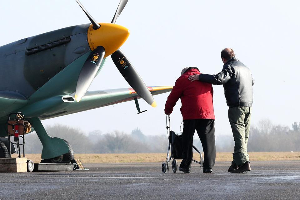  The former RAF pilot had to use a walking aid to get the aircraft