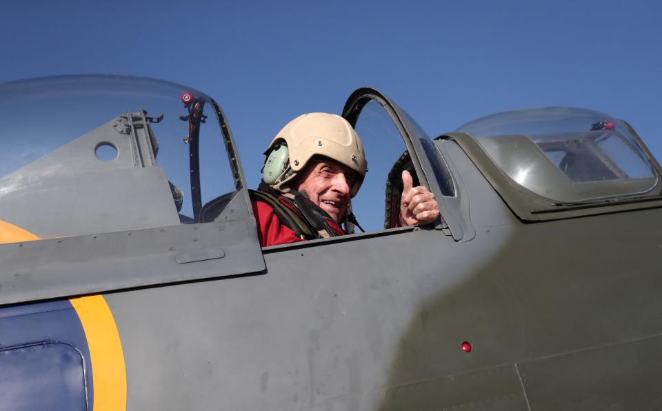  Ray Roberts co-piloted the flight in the Spitfire at Biggin Hill airport