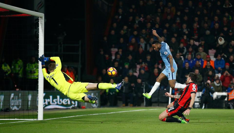  Sterling converted at the back post after meeting Leroy Sane's deflected cross just before the half hour mark