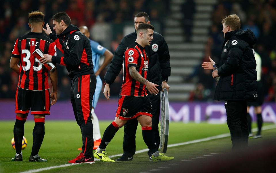  Bournemouth lost Jack Wilshere to injury shortly before the break after he hurt himself challenging David Silva for the ball