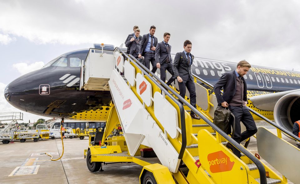  The Dortmund team plane touches down in Lisbon on Monday