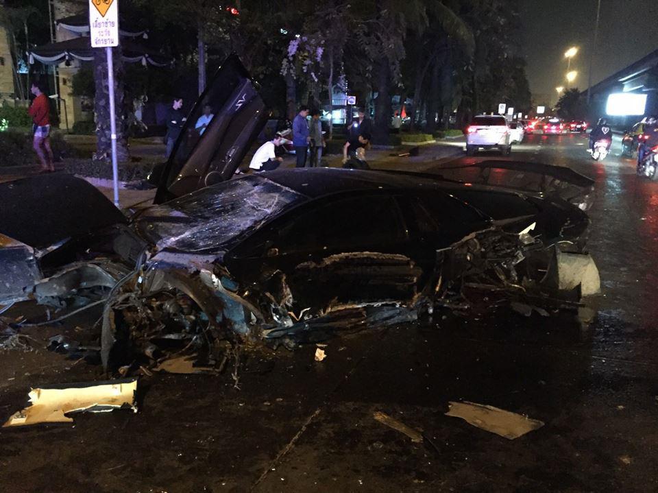  The Lamborghini Murcialago flew off the road before clipping other vehicles and smashing into a tree