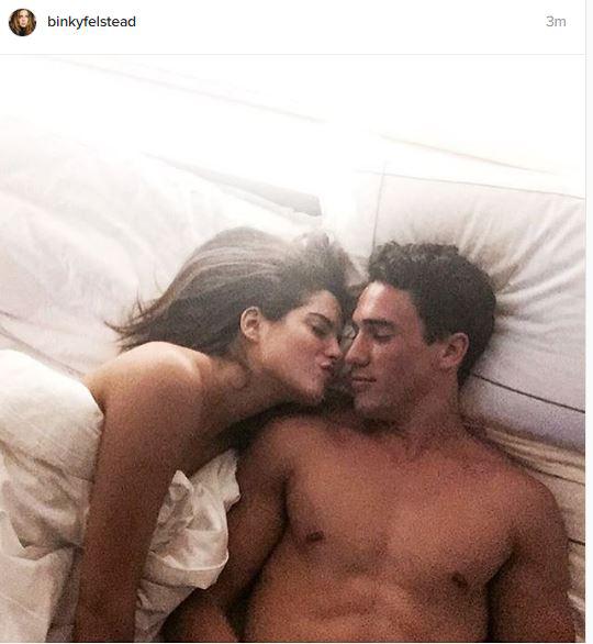  Binky Felstead puckered up to JP as they shared a bed