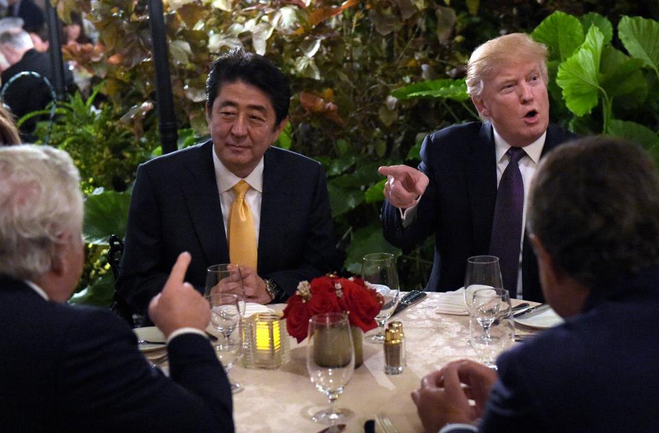  President Donald Trump sits down to dinner with Japanese Prime Minister Shinzo Abe at Mar-a-Lago in Palm Beach