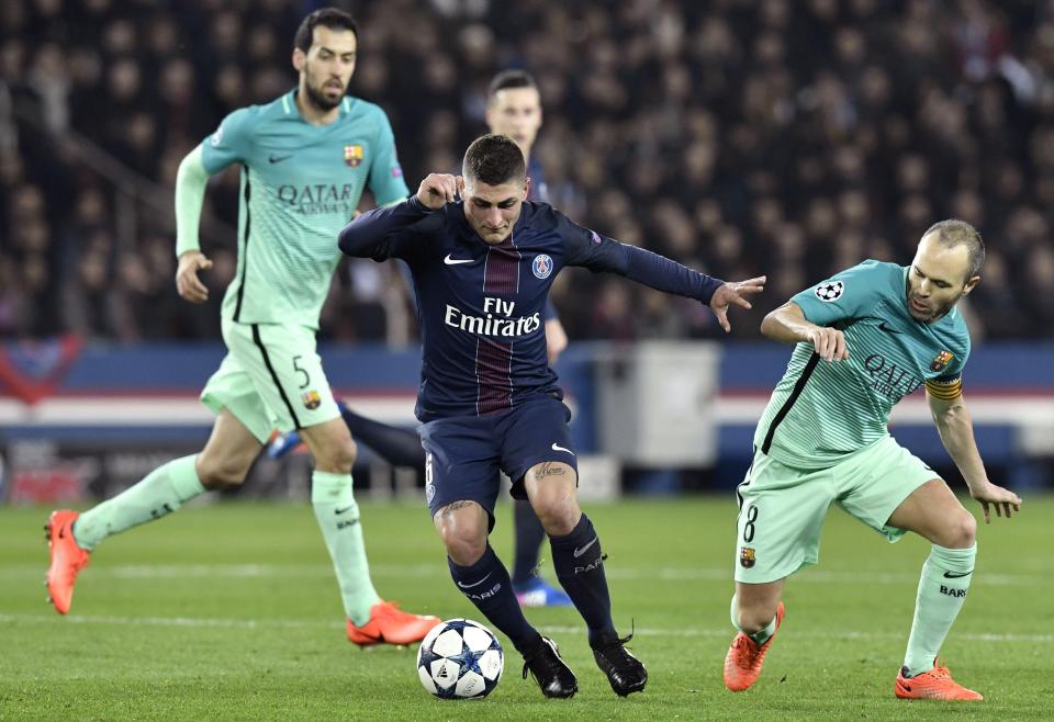  Verratti dominated the midfield battle with Iniesta in Paris