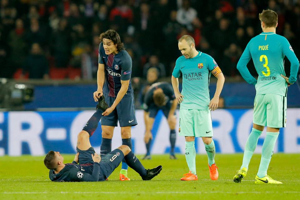  Verratti had to come off injured against Barca with 20 minutes to go