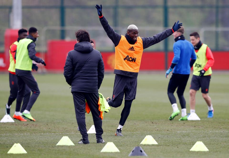 Paul Pogba joked around in Manchester United training ahead of the clash with Saint-Etienne