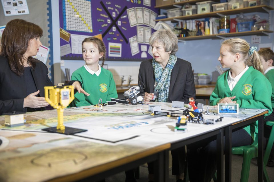  Mrs May dropped a brick as pupils demonstrated their Lego invention