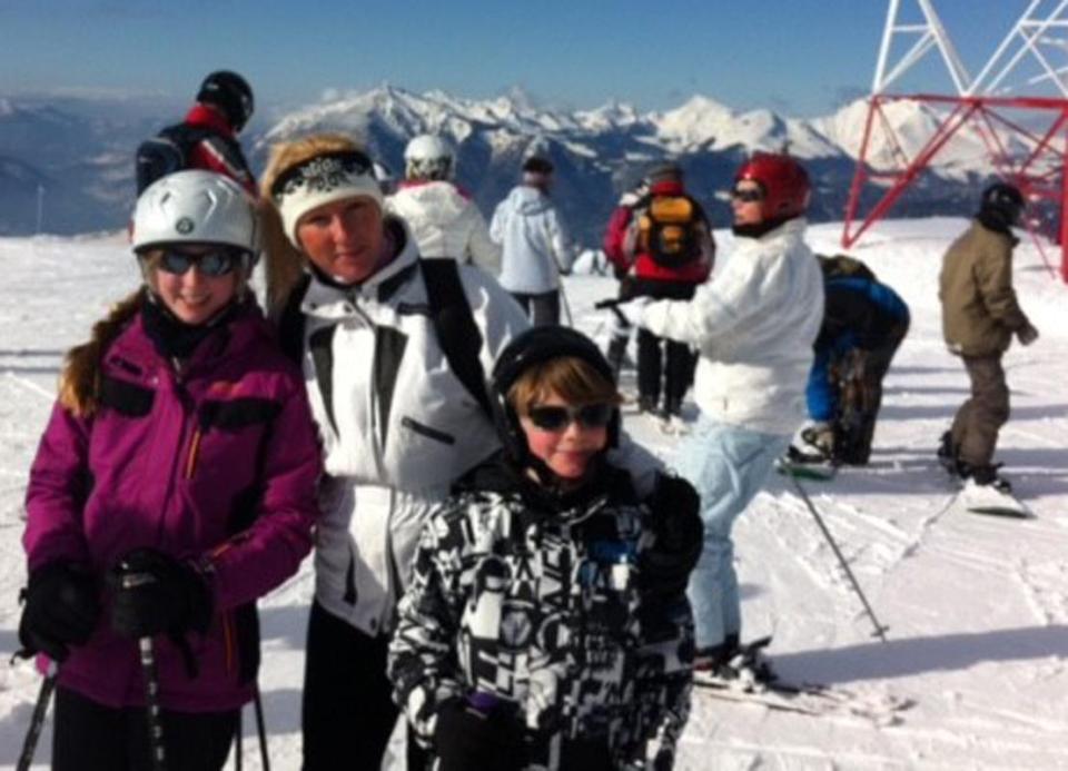  Louise, pictured on the slopes with her kids in 2014, says she is now afraid to go skiing