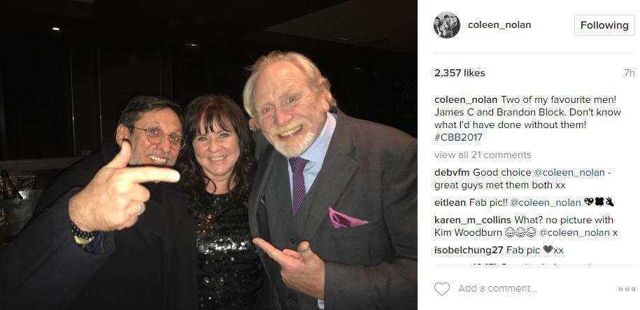  Coleen Nolan has shared a snap with her fellow Celebrity Big Brother stars James Cosmo and Brandon Block