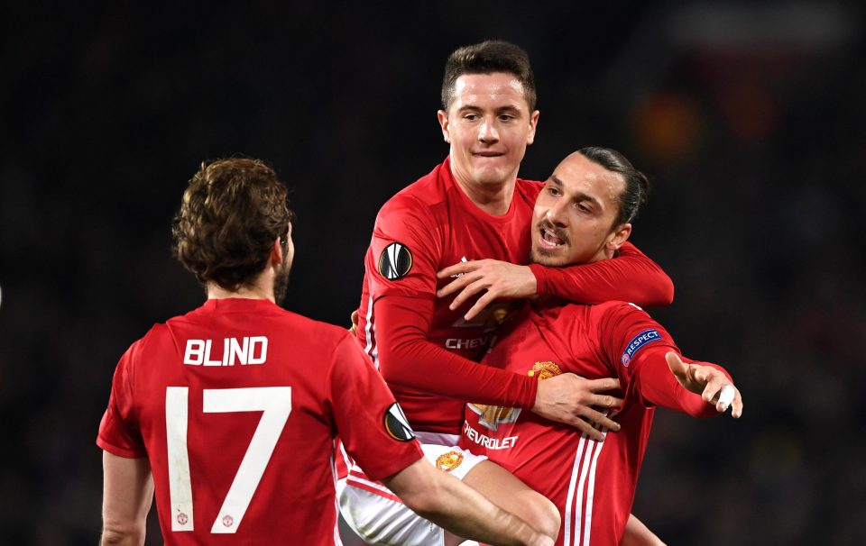  Daley Blind and Ander Herrera join Ibrahimovic in celebration