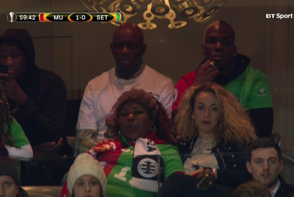  Yeo and Mathias Pogba in the stands at Old Trafford in their custom-made shirts