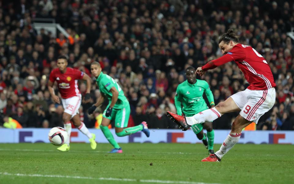  Ibrahimovic strokes home a penalty for his hat-trick