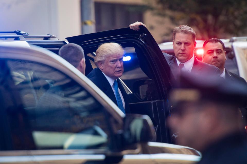  Trump, pictured getting out of his motorcade to vote in the 2016 elections, is heavily guarded